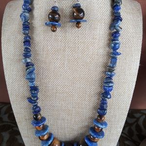 Lapiz Lazuli & Tiger's Eye Necklace & Earrings Set